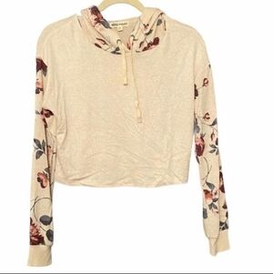 Inspired Hearts Cream Floral Cropped Hoodie Hooded Swearshirt Size XL Comfy EUC